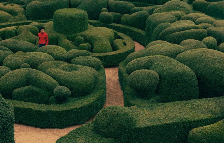 Présentés dans le cadre de l’exposition « Garden Futures: Designing with Nature » au Vitra Design Museum, les très graphiques Jardins de Marqueyssac (photo ci-dessus), situés en Dordogne ont été mis au point en 1860 par Julien de Cerval à partir des buis, de cyprès et de cyclamens de Naples